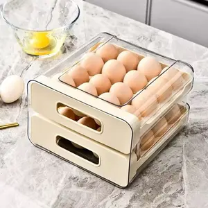 Large Capacity Refrigerator Egg Rack, 32 Eggs Fresh Storage Box, Transparent Plastic Tray, Stackable Fridge Organizer, Refrigerator Accessories, Space Saving, Durable, Easy Clean