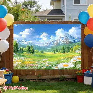 1pc of Spring Mountain Meadow Flowers Photography Backdrop Made of Polyester Fabric, Perfect for Bedroom, Garden, And Wedding Decor, Great for Birthday Celebrations And Home Decoration