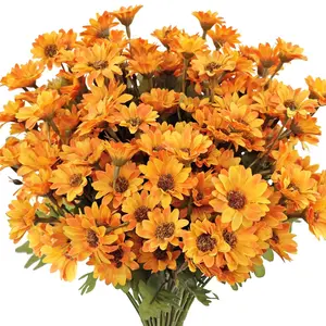 7 Bundles Fake Mums Artificial Fall Flowers for Outdoors Silk Daisy Floral Faux Mum Plants for Home Decor Indoor Outside Porch Pots Planters Potted Decorations