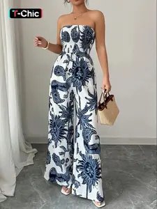 Women's All Over Print Jumpsuit, Elegant Fashion Casual Jumpsuit for Daily Outdoor Wear, Women's Jumpsuits for Summer Womenswear