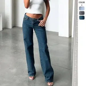 2025 Low Waist Jeans Fashion Retro Straight-Leg Pants Loose Denim Trousers Denim Trousers Women's KND Low-Rise Baggy Jeans Streetwear Light Blue Bottoms(Sheets)