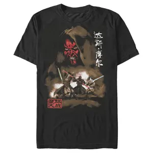 Star Wars Men's Stylish Casual Cotton Short-Sleeve Darth Maul Kanji Battle Graphic T-Shirt, Menswear Top
