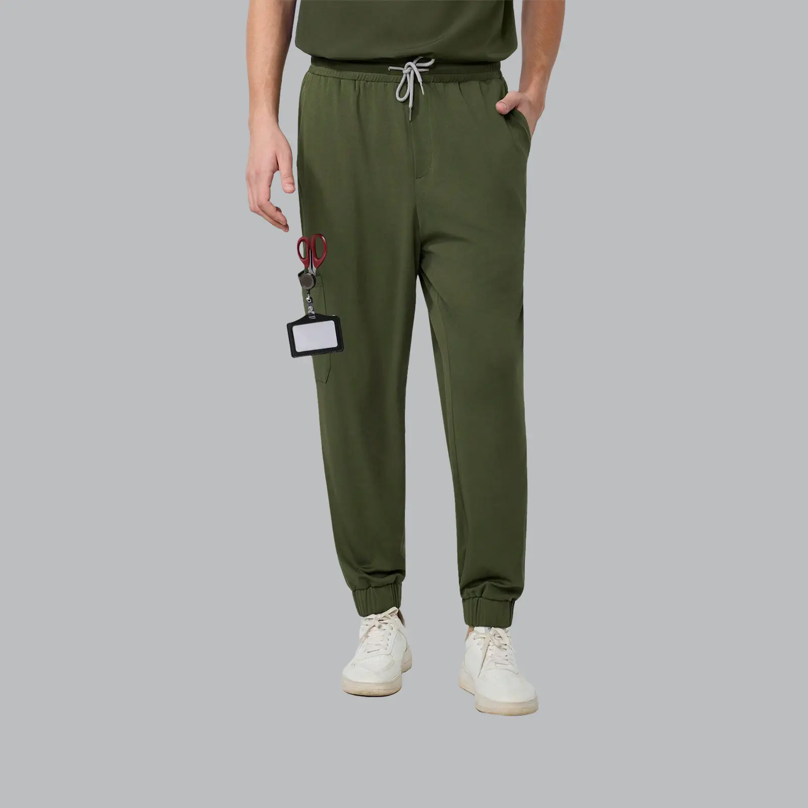 Cimmuovere Winter Christmas Men's Medical Scrub Pants Comfortable Versatile Solid Military Green Drawstring Waist Jogger Style with Multi Pockets
