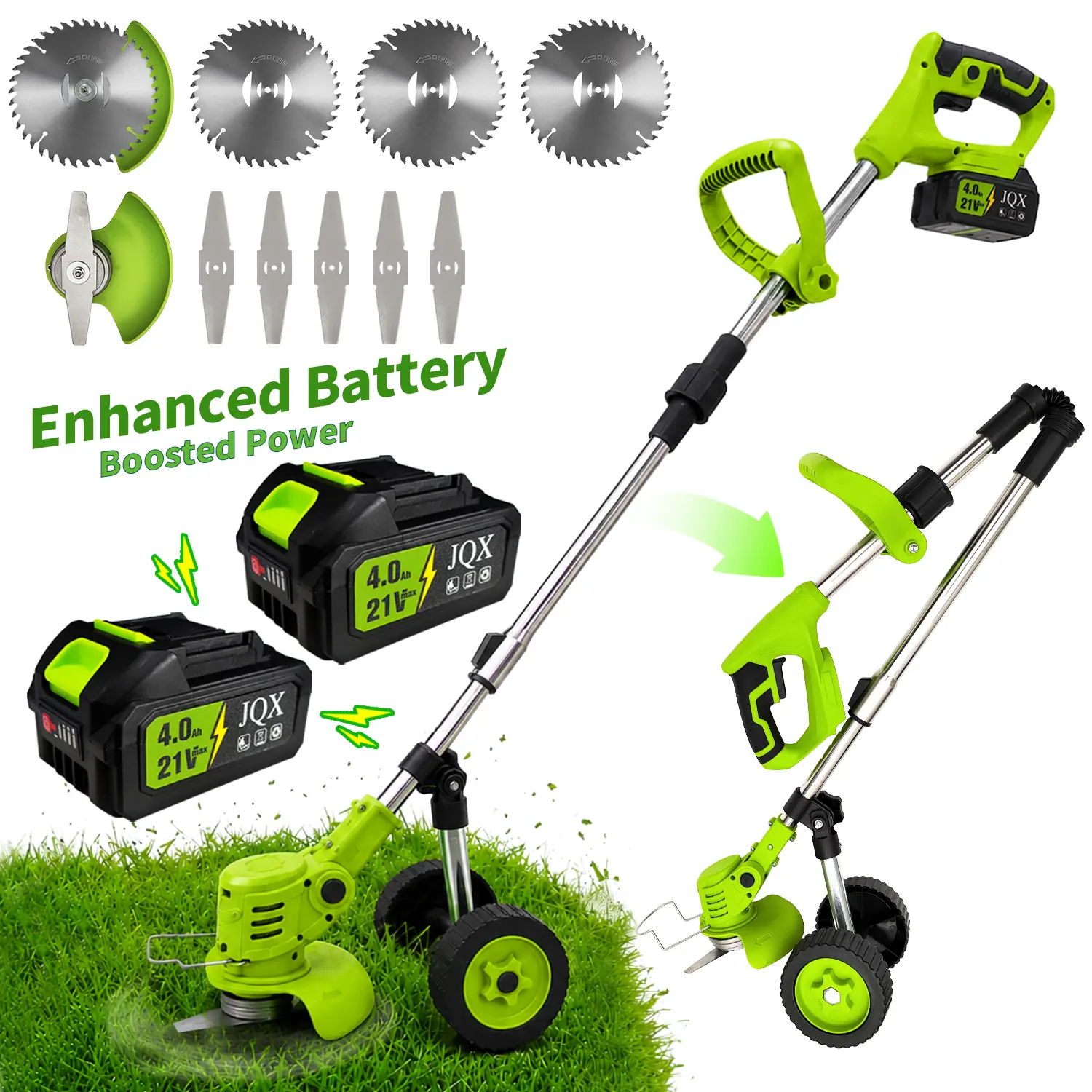 21V Cordless Weed Wacker with Wheels, 3-in-1 ElectricString Trimmer, Edger & Lawn Care Tool, Lightweight LawnMower for Garden Maintenance, Adjustable Handle