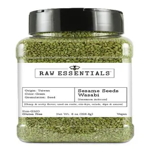 Raw Essentials Wasabi Sesame Seeds – Bold, Nutty Flavor with a Spicy Kick for Sushi, Stir-Fries, Salads, and More –Non-GMO, Vegan, and Gluten Free – 8 Ounce Bottle