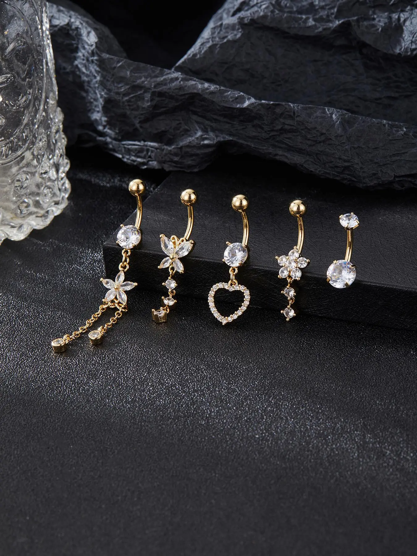 Women's Elegant Rhinestone Decorated Belly Rings, Navel Piercing Jewelry, Trendy Belly Button Jewelry, Fashion Body Jewelry for Daily Wear & Party, Versatile Exquisite Jewelry, Ideal Birthday Gift