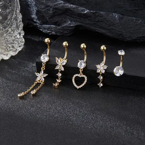 Women's Elegant Rhinestone Decorated Belly Rings, Navel Piercing Jewelry, Trendy Belly Button Jewelry, Fashion for Daily Wear & Party, Versatile Exquisite Jewelry, Ideal Birthday Gift, Belly Piercings
