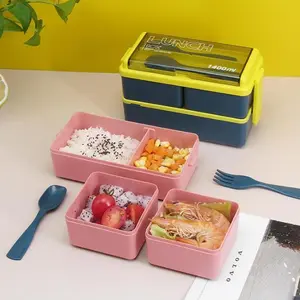 Lunch Box with Cutlery, 1 Count 2-layer Lunch Container with Compartment, Food Storage Box for School Office Outdoor Camping Picnic