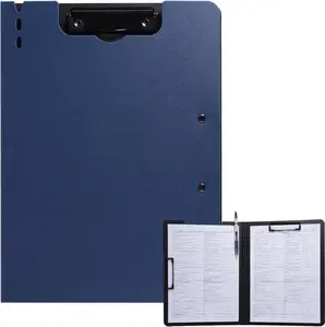 Clipboard Folder A4 Foldable Clipboard with Horizontal and Vertical Double Metal Clips 360 Degree Foldable Binder Clipboards with Pen Holder File Cover Work Folder Clipboards Blue