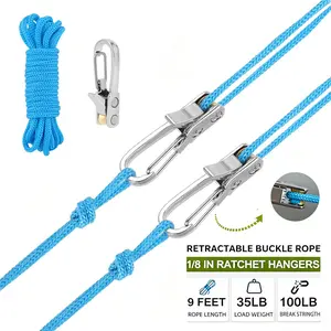 6 Pack Rope with Roller Tensioner for Easy and Secure Tying,2026 New Heavy Duty Retractable Buckle Rope with Accessory Cord for Camping Boating Home Storage Outdoor Use