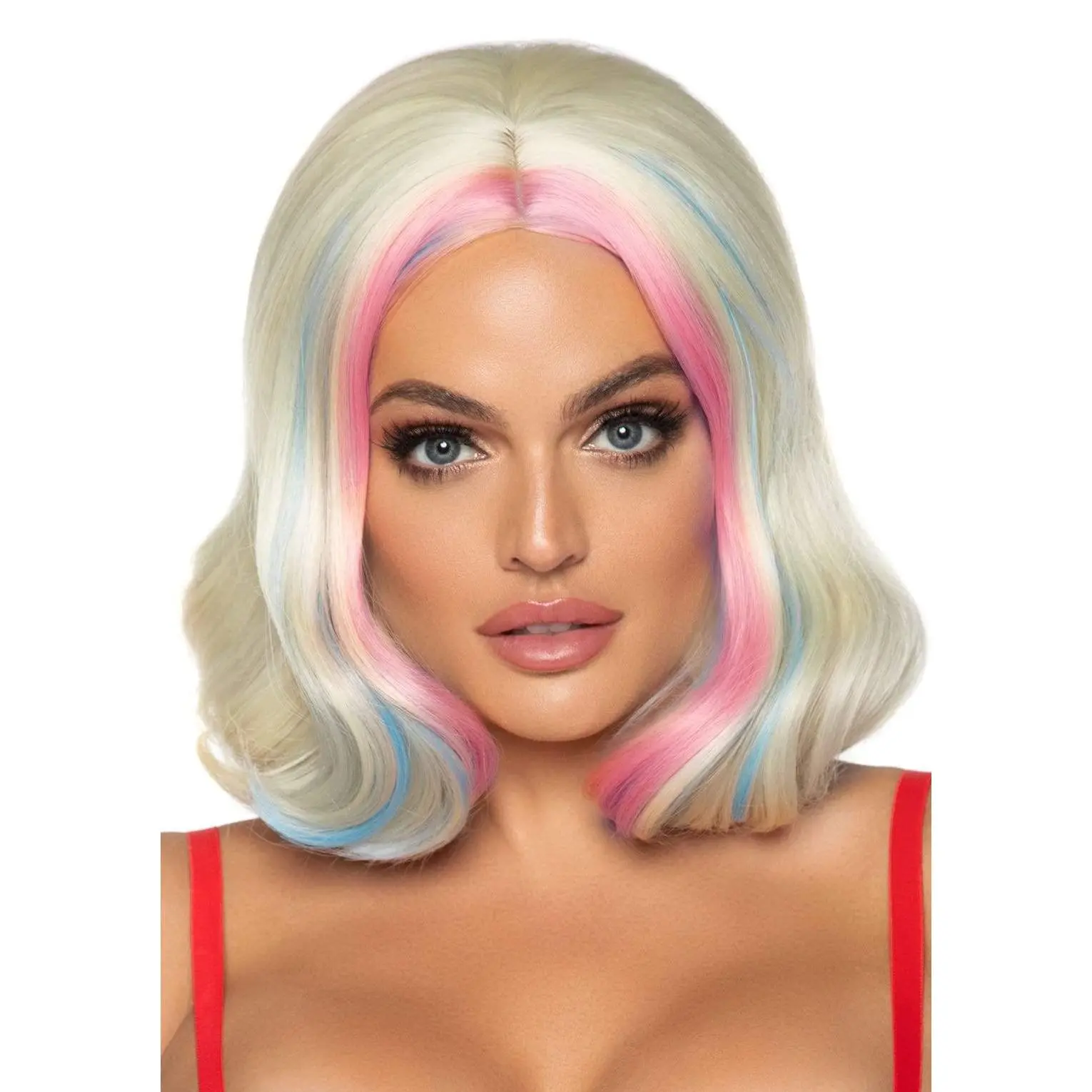 14-Inch Wavy Bob Synthetic Costume Wig with Money Piece Highlights - Adjustable Cap for Parties, Cosplay Looks & Date Night, Daily Wear, Leg Avenue Wig, Harley Inspired