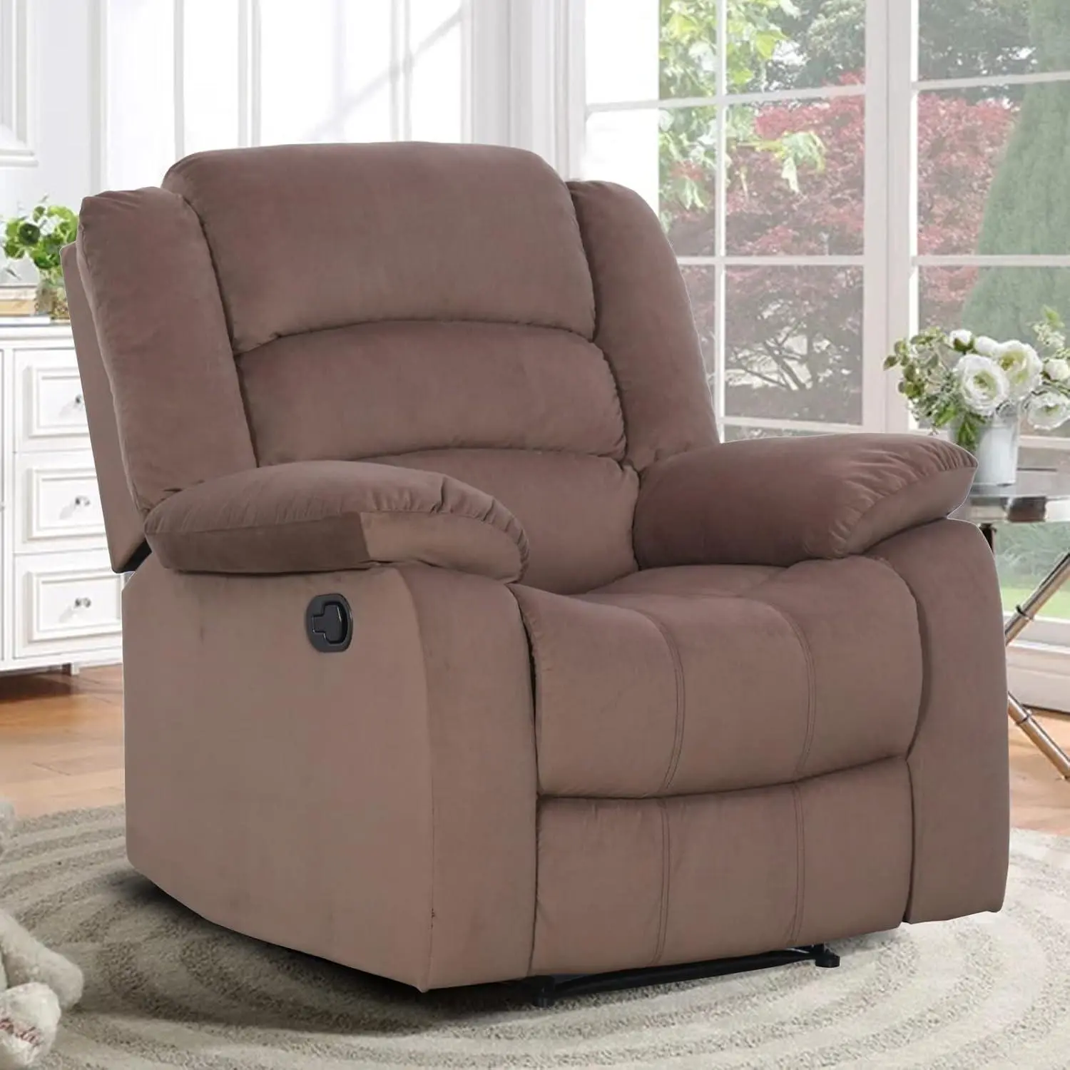 EBELLO Adjustable Sleeper Chair - Bonded Leather Manual Recliner, Overstuffed Foam Arm & Back, Tool-Free Assembly, 21" Seat Height, 38"w x 37"d x 41"h, Heavy-Duty Steel Mechanism, 350 lb+ 1-Person Adult Living Room Sofa (Chocolate)