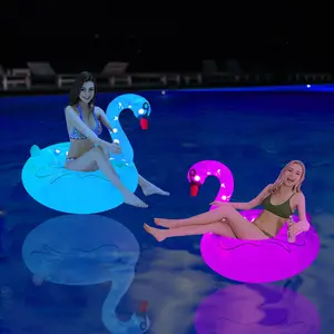 Inflatable Light Up Swan Pool Float for Adult, Large Solar Powered LED Swimming Ring, RGB in The Dark Large Pool Beach Floaties Lake and Beach Floaty inflatable swimming Tie Dye