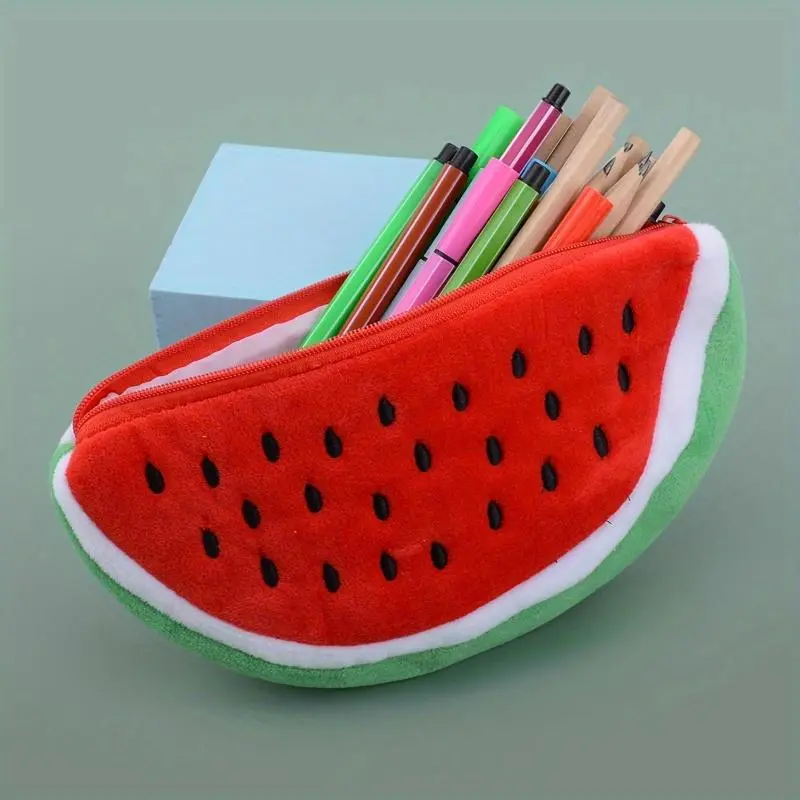 1pc Cute Big Watermelon Makeup Bag Stationery Bag Watermelon Pencil Bag Plush Stationery Bag