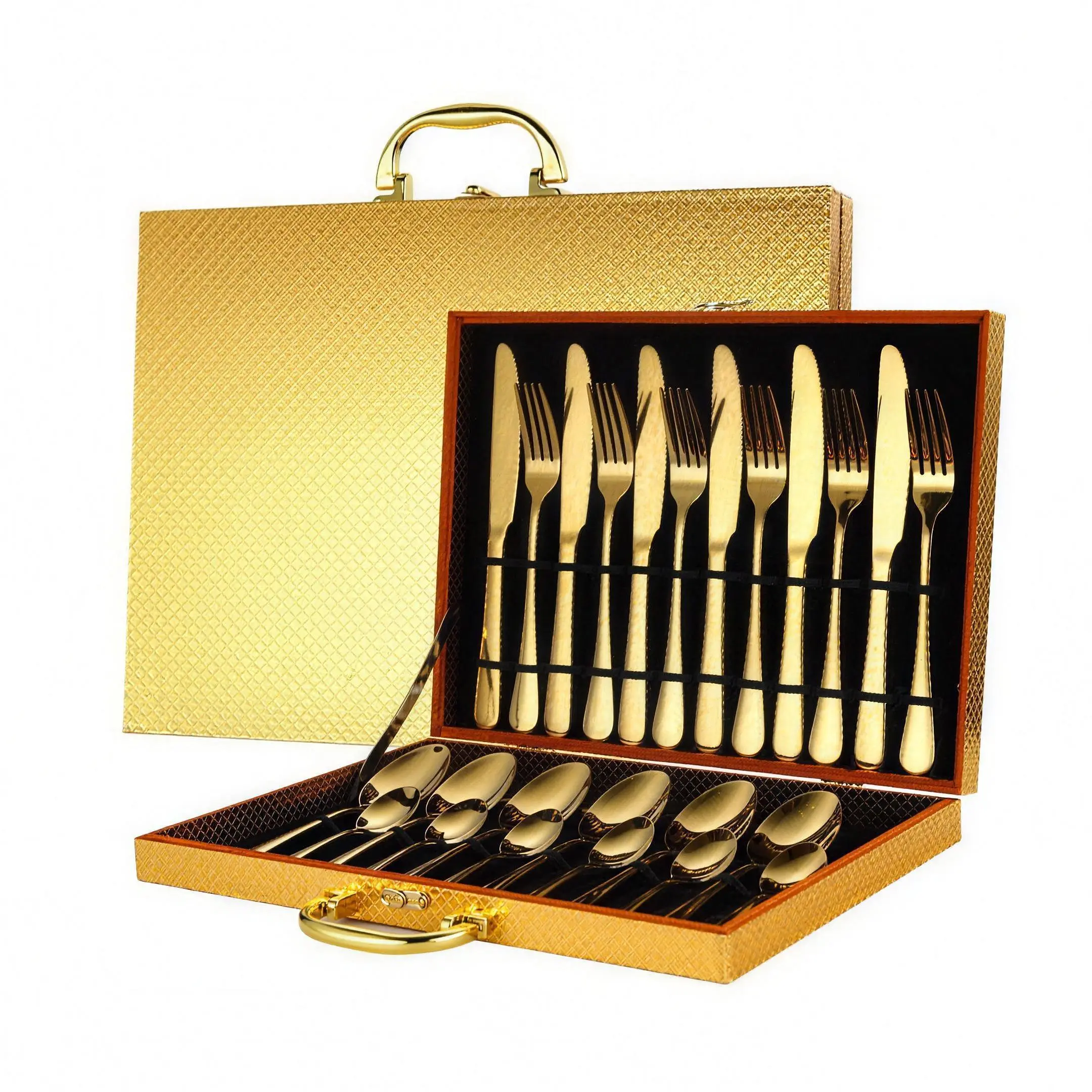 Gold Stainless Steel Cutlery & Tableware Set, 24-Piece with Gift Box