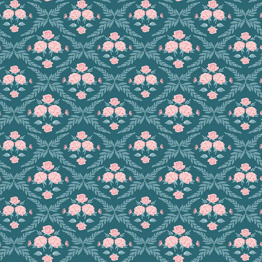 Fabric Riley Blake Colonial Blue Trellis Damask Correspondence by the Quarter Yard C17562-COLONIALBLUE