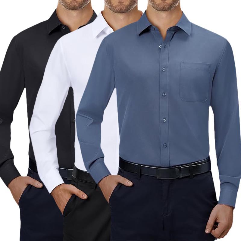 3-Pack Alimens&Gentle Men's Dress Shirts 4-way Stretch Long Sleeve Collared Solid Wedding Dating Button Down Shirts Business Casual Breathable Outfits Menswear