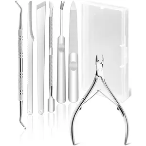 7pc Ingrown Toenail Remover Pedicure Tools Kit, Nail Clippers, File and Lifters Set for In Grown nails Removal, Professional Surgical Stainless Ingrown Toenail Tool Under Nail Cleaner