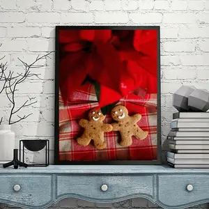 1pc DIY 5D Diamond Painting Gingerbread Man & Christmas Flowers, Full Drill Mosaic Art Craft Picture, Wall Decor Gift