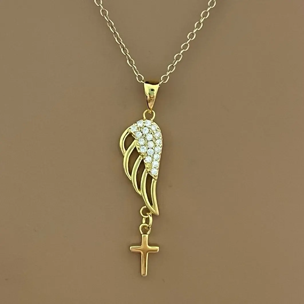 Ace Collection Silver Angel Wing Cross Pendant