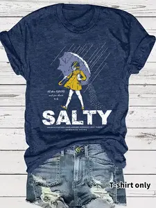 Women's Umbrella Girl Graphic Print Round Neck Tee, Fashion Casual Cute Short Sleeve Loose Fit T-shirt for Daily Wear, Ladies Summer Clothes, Top, Womenswear