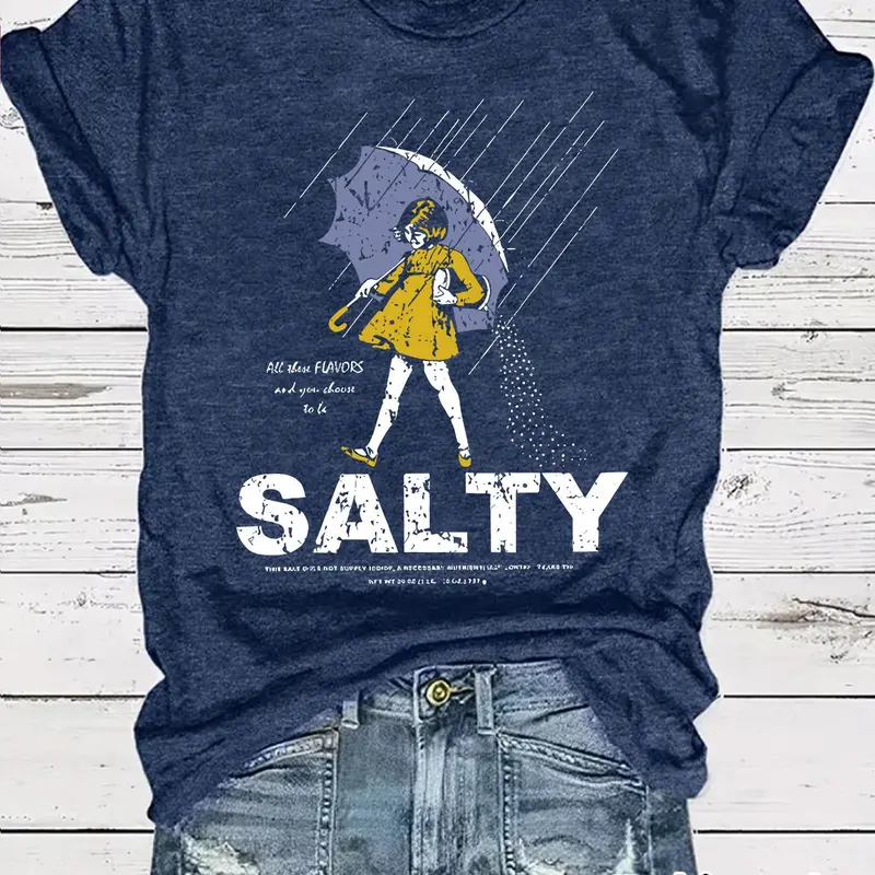 Women's Umbrella Girl Graphic Print Round Neck Tee, Fashion Short Sleeve Loose Fit T-shirt for Daily Wear, Ladies Summer Clothes, Top, Womenswear, Casual T Shirts