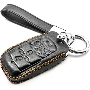 Compatible with Ram 1500 Smart 5 Buttons with Tailgate Leather Keyless Entry Remote Control Key Fob Cover Case Protector Accessories Black