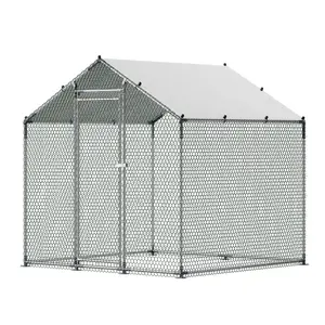 Metal Chicken Coop, Large Walk-in Chicken Runs with Cover, Spire Roof Hen House Enclosure with Security Lock, Outdoor Duck Rabbit Cage Poultry Pen for Backyard, Farm, Yard