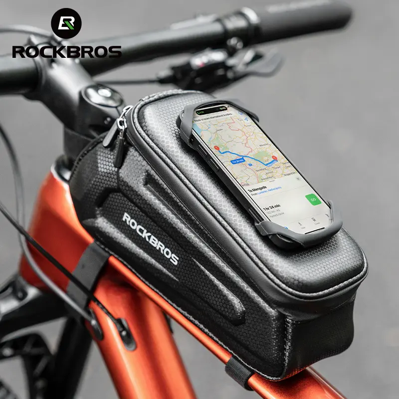 ROCKBROS Bicycle Phone Holder - Hard Shell Upper Tube Bike Accessories with Touch Screen Compatibility for Cycling Rides