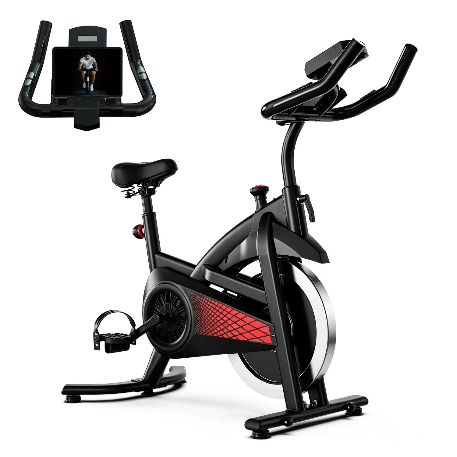 Stationary Exercise Bike with 300 LBS for Home, 18LBS Heavy Flywheel Silent Belt Drive Indoor Cycling Bike, Max 300LBS Capacity, Adjustable Seat & Handlebar, Bluetooth LCD Monitor, Ultra Quiet <25dB Home Gym Spinning Bike for Cardio Workout