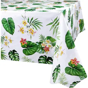 3 Pack Hawaiian Tablecloths for Party Decoration, Hawaii Disposable Plastic Rectangular Table Covers, Aloha Tropical Palm Leaves Table Cloth, Summer Beach Kids Birthday Cocktail Party Supplies