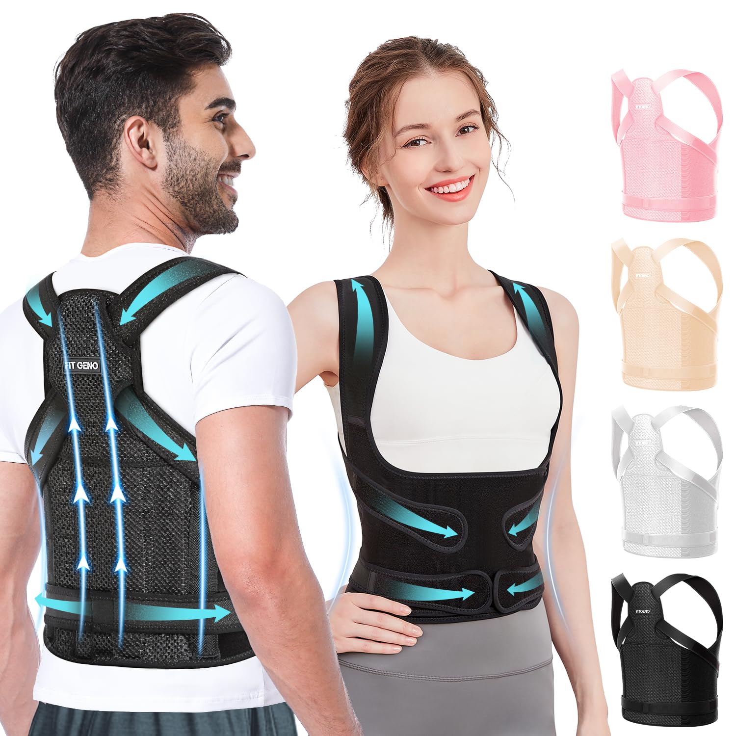 Fit Geno Posture Corrector improves posture, Relief Body, reduces hunchback, and offers comfortable support. Perfect for