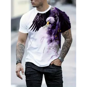 Men's Summer Casual 3D Eagle Print T-Shirt - Lightweight Polyester, Crew Neck, Short Sleeve, Machine Washable, Outdoor Graphic Tee with Dynamic Color Design