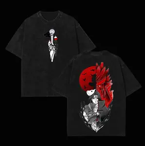 90s Dark Shinobi Itachi Graphic Tee – Vintage Washed Unisex Oversized Heavy Cotton Anime Shirt, Underground Street Style Gift