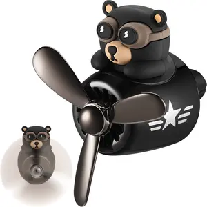Pilot Bear Car Air Freshener - Cute Bear Car Vent Clip Diffuser with Rotating Propeller Outlet Vent 2.5" x 2.4" x 2.1" Easy to Install Included 2 Scents Aroma Tablets Aromatherapy Ornament Auto Accessories
