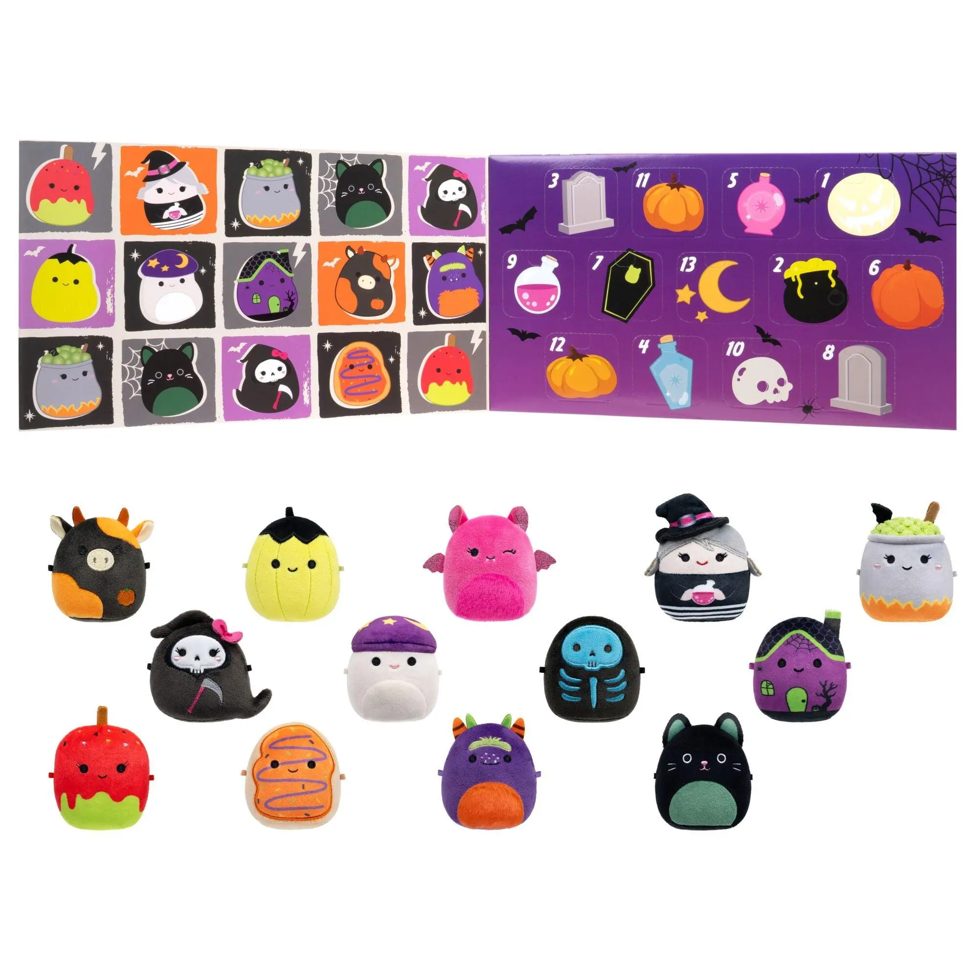 Squishmallows Micromallows 13-Day Halloween Countdown Calendar, 13-Pack Mini Collectible Plush Toys, Spooky Surprise Characters, Halloween Gift for Kids
