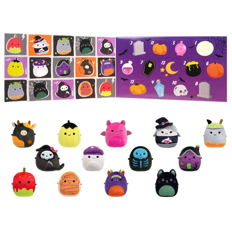 Squishmallows Micromallows 13-Day Halloween Countdown Calendar, 13-Pack Mini Collectible Plush Toys, Spooky Surprise Characters, Halloween Gift for Kids