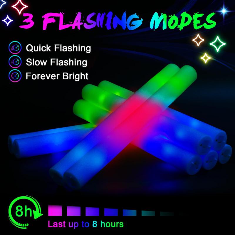 Bulk 12/36/52/102-Pack Colorful LED Light Up Glow Sticks for Raves & Concerts - 3 Flashing Modes, Glow in Dark Party Supplies for Home Parties, Fan Meetings, Weddings, Birthdays & Halloween Gifts Plastic Pearl