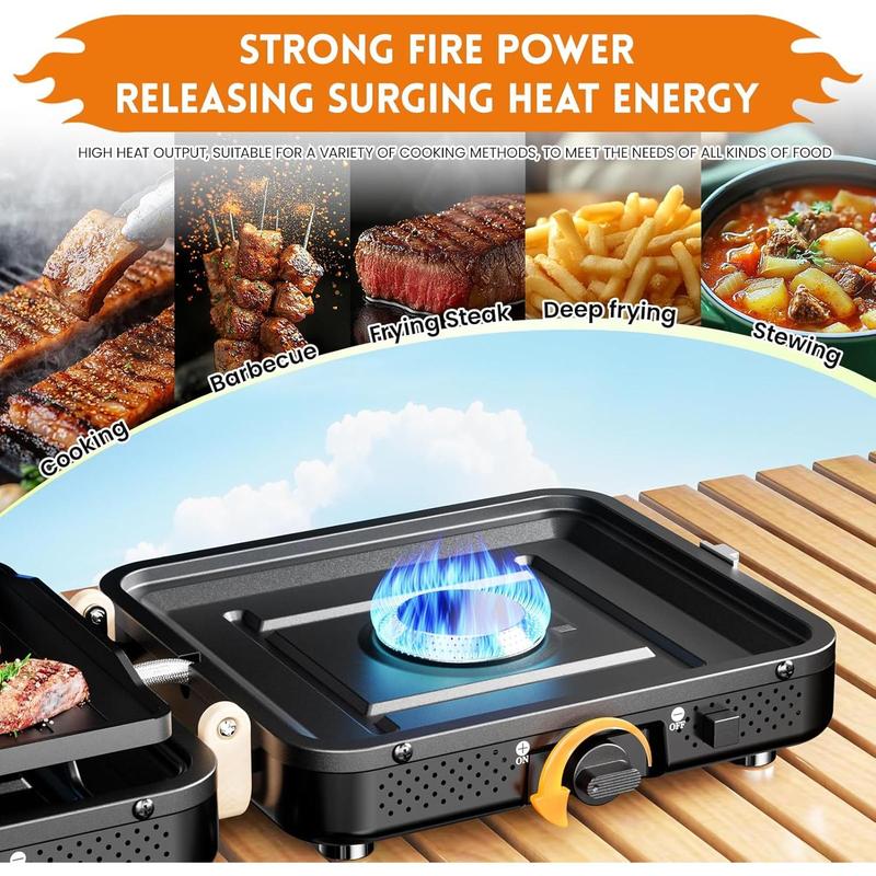 2 Burner Propane Camping Stove with Grill and Bag- A Must - Have Camp Stove Propane! Foldable, Featuring Two Burners Camping Stove for Camping & BBQ(Black)