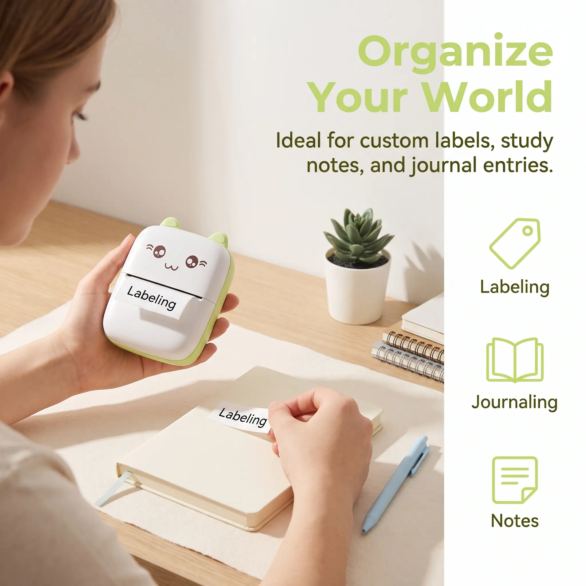 Pink Inkless Mini Pocket Thermal Label Printer - Lightweight Wireless Bluetooth Rechargeable Device with App Interface, iOS & Android Compatible, Student-Focused for Notes & Labels, Mini Printer