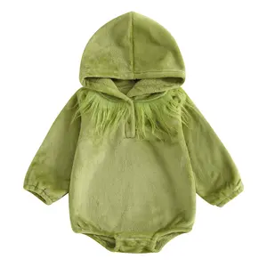 Infant Baby Girl Boy Christmas Outfits Furry Grinch Onesie Newborn Baby Long Sleeve Hooded Romper Clothes