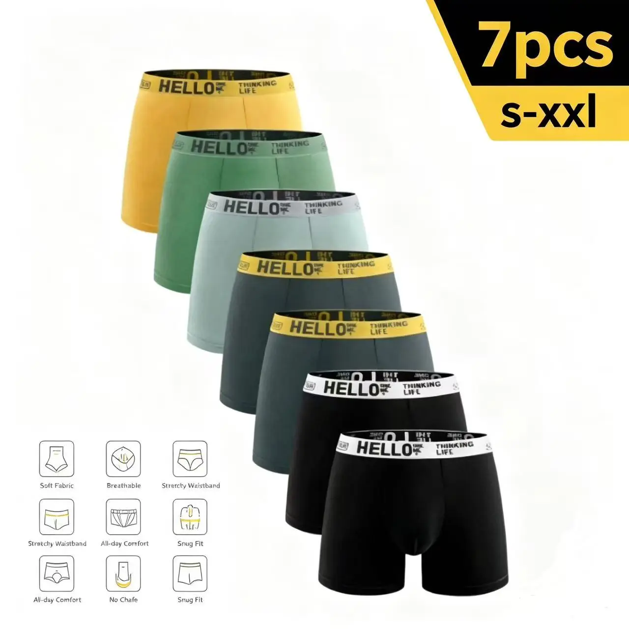 7-Pack Men’s Boxer Briefs with Lettered Tape – Soft, Comfortable, Breathable Underwear for Everyday Wear, Full Coverage, Casual Men’s Underwear for All Seasons