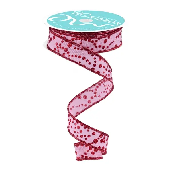 7/8" x 10yd Mini Glitter Dots Ribbon – Pink & Red