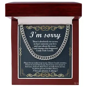 I'm Sorry Cuban Link Chain Necklace, Jewelry Anniversary Gifts, Meaningful Message Card Jewelry, Gifts for Boyfriend, Soulmate Necklace Gift