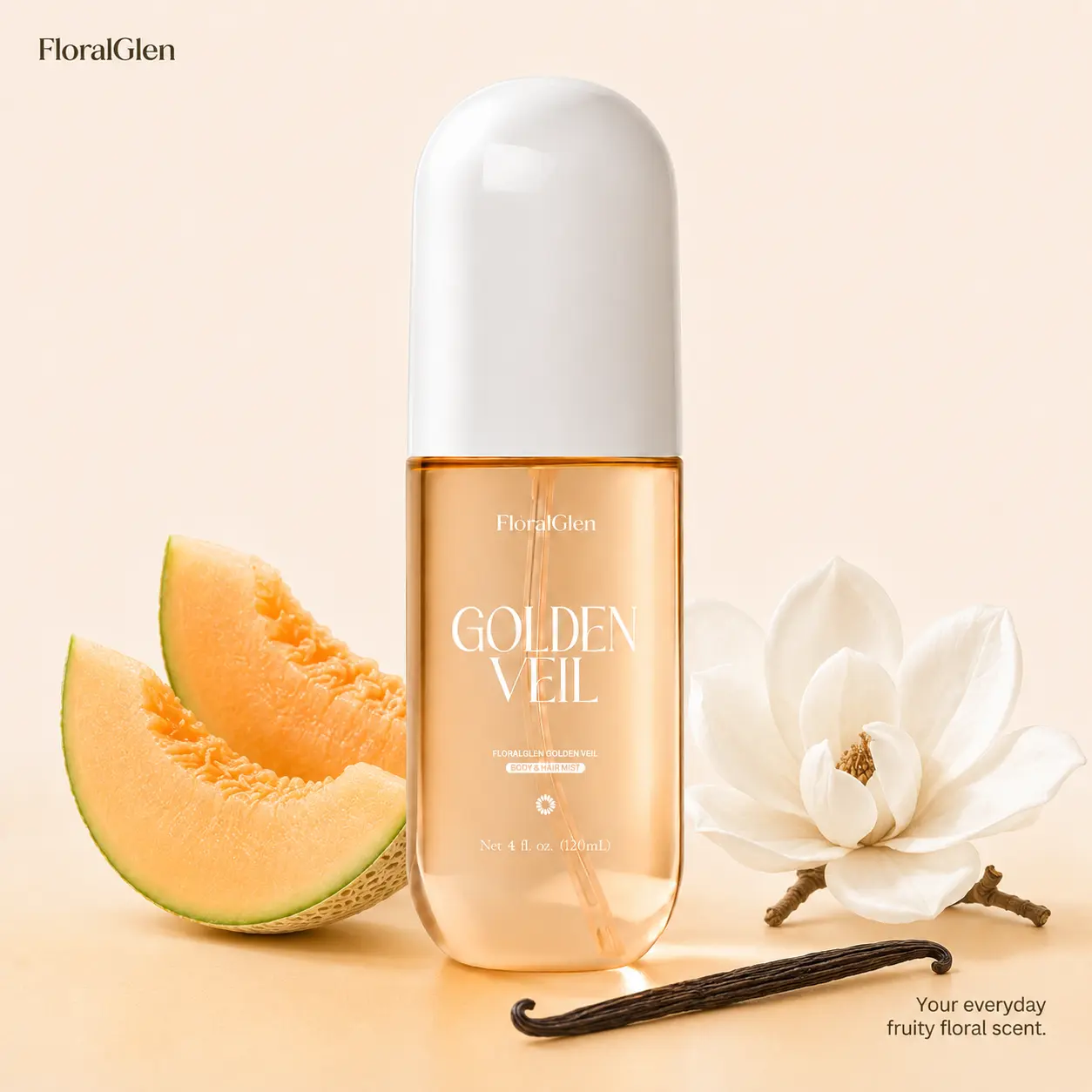 Golden Veil Perfumes for Women,Long Lasting Fragrance Mist,  FloralGlen Body & Hair Mist 4 fl oz, Pear Peach Jasmine Vanilla Fruity Floral Body Spray Hair Mist campingessentials