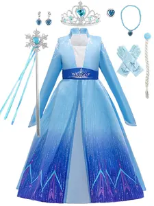 Girls' Ombre Print Mesh Party Dress with All Accessories, Elegant Long Sleeve Princess Dress for Birthday Party, Kids Clothes for All Seasons