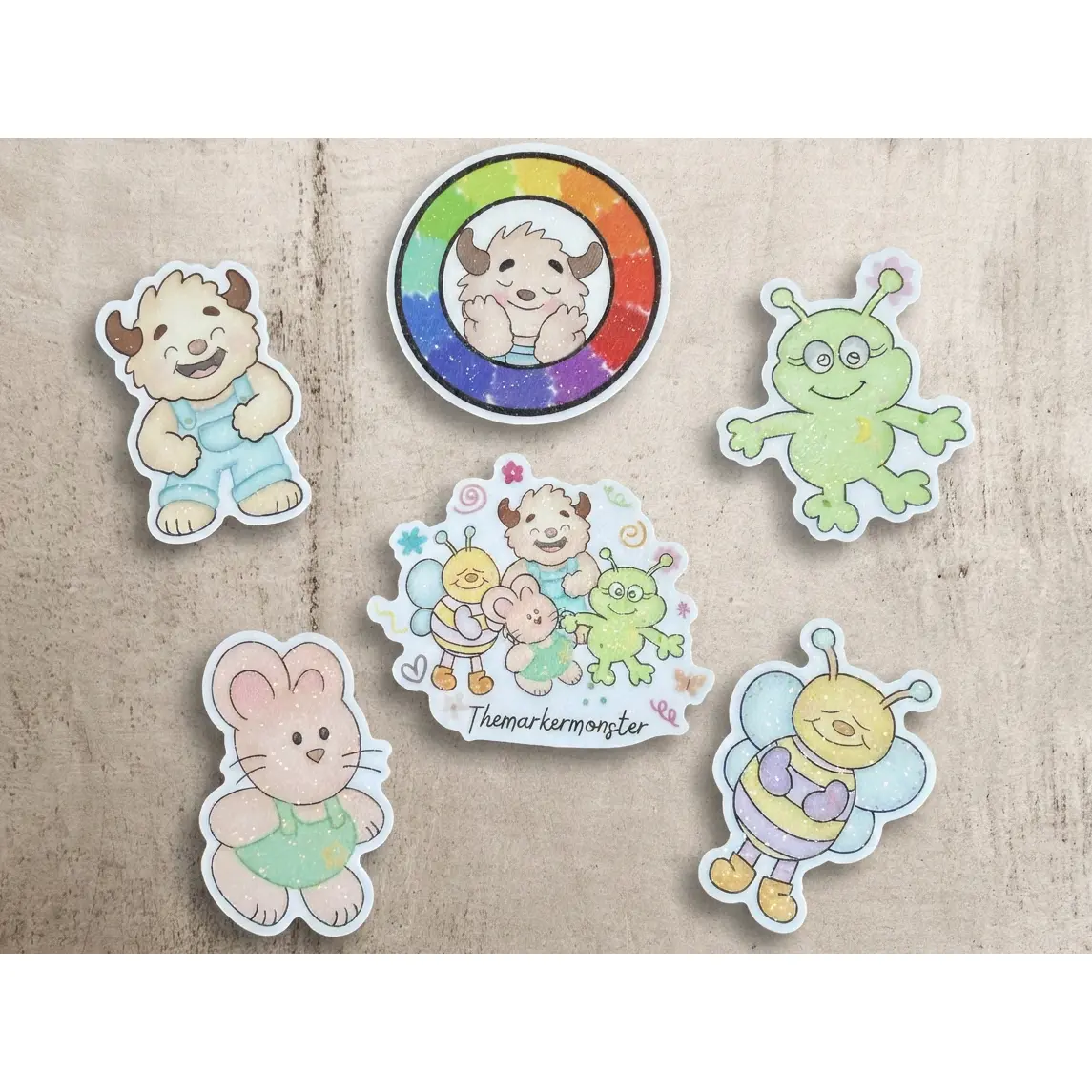 The Marker Monster and His Usual Suspects | Sand Glitter Sticker Collection COMPLETE SET