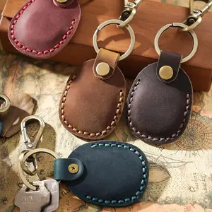 Leather Airtag Storage Bag, Compatible with Apple Airtag Gen 2 and Gen 1, Handmade Leather Keychain with Key Ring, Hidden Airtag Organizer Accessory