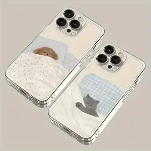 Apple iPhone Aesthetic Full Coverage Shockproof Protective Case |   Durable Anti-Stain Anti-Fingerprint, Suitable for  and Other Models, Birthday Gift, Novel Trendy/Unisex Stylish Elegant High-End Business Gift - Transparent Sleeping Dog  Sleeping Cat 071