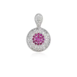 Round Ruby and Diamond Halo Pendant in Platinum Plated